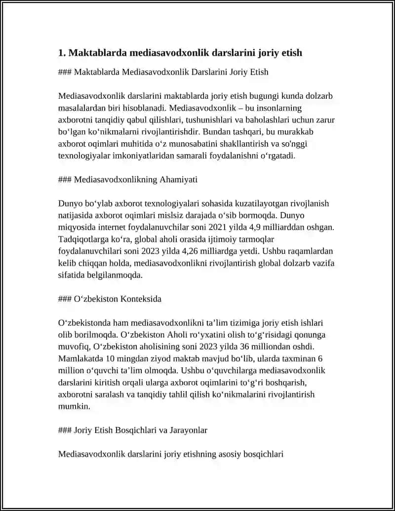 Mediasavodxonlik darslarini joriy etish 3