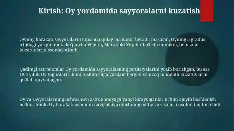 Oy yordamida sayyoralarni topish va ularni harakatini kuzatish 3