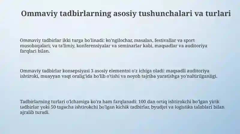 Ommaviy tadbirlar va ularni tashkil etish 3