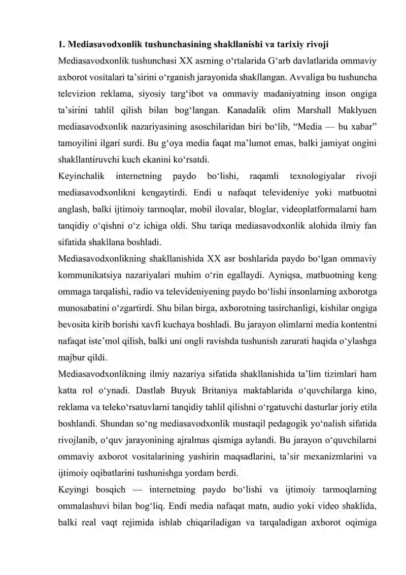 Mediasavodxonlik va axborot madaniyatining fan sifatida shakillanish tarixi 3