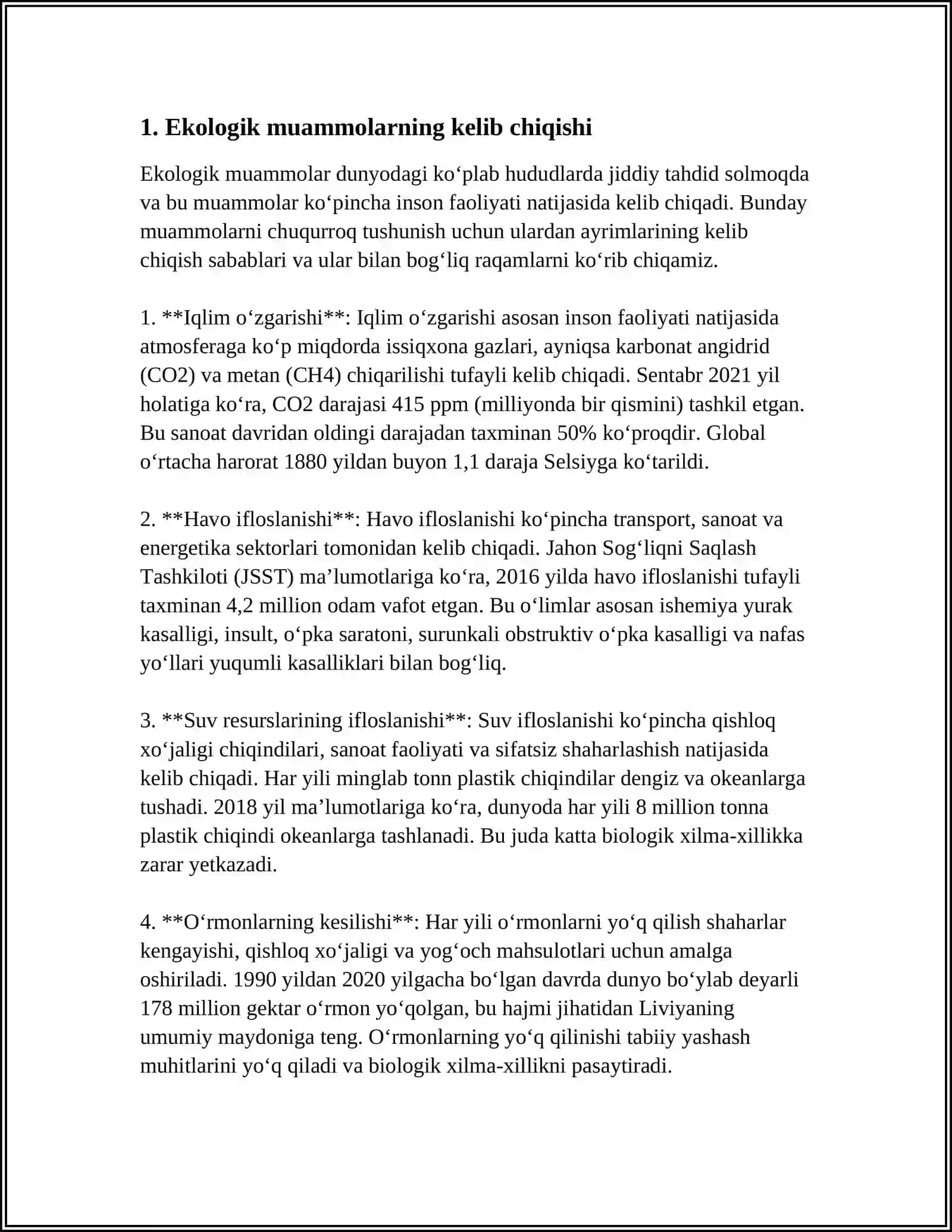 REFERAT on EKOLOGIK MUAMMOLAR VA EKOLOGIK MENEJMENTNI SHAKLLANTIRISH BO'YICHA QARASHLARNING EVOLYUTSIYASI 3