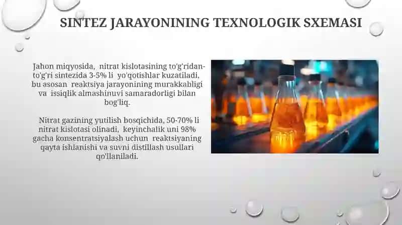 Konsentrlangan nitrat kislota ishlab chiqarish:bevosita sintez 3