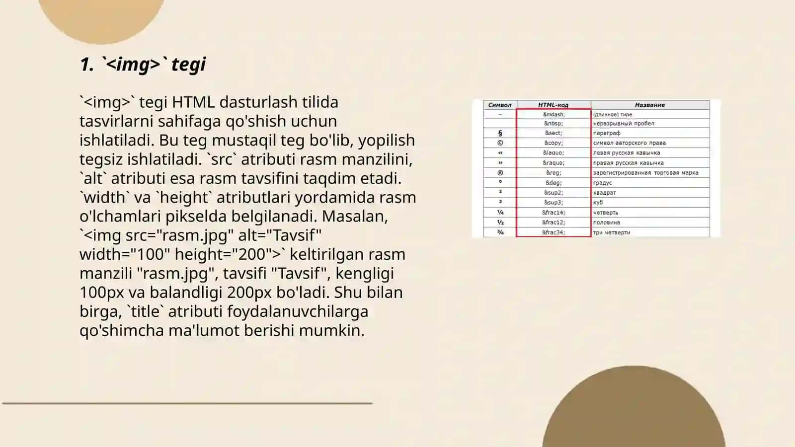 HTML tilida rasmlar hosil qilish teglari 3