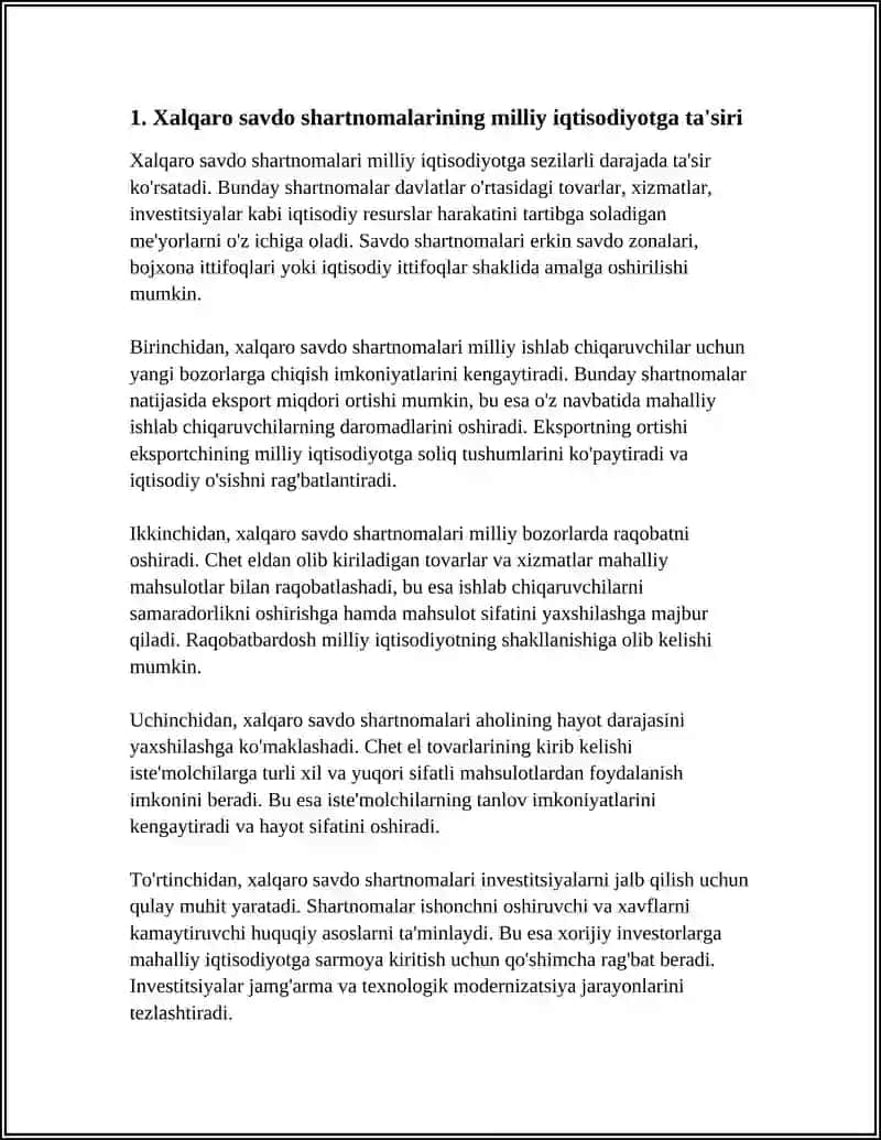 Xalqaro Savdo Shartnomalari va Ularning Iqtisodiyotdagi O'rni 3