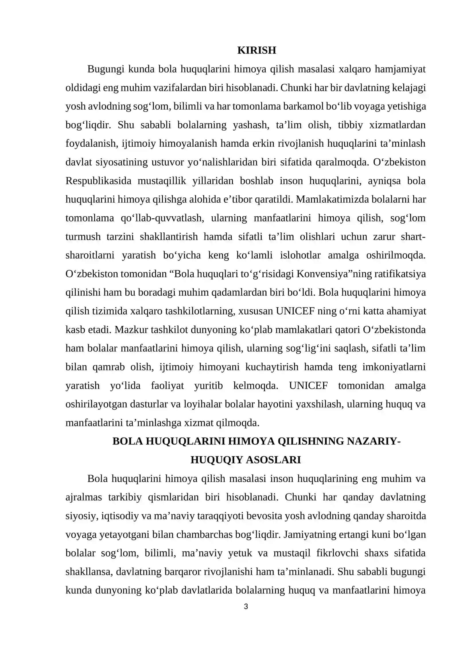 Oʻzbekiston Respublikasi xududida bola huquqlarini himoya qilishda UNICEF ni tasiri 3
