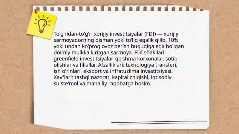To'g'ridan-to'g'ri xorijiy investitsiyalar (FDI) 3