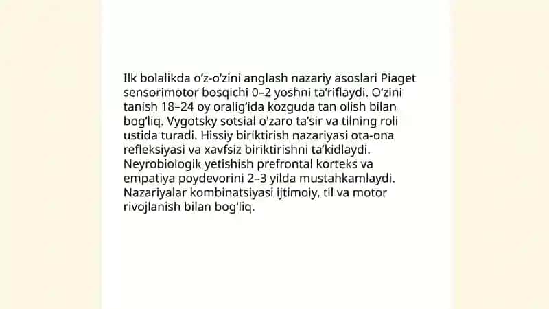 Ilk bolalikda oʻz-oʻzini anglashning rivojlanishi va 3 yoshlilar inqirozi 3