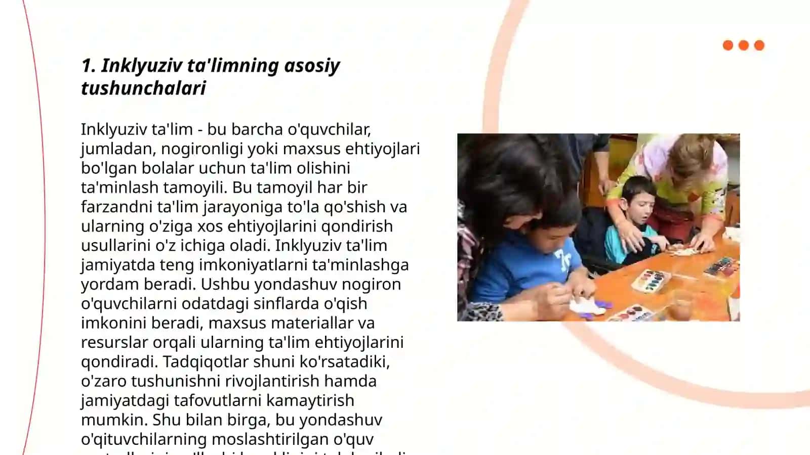 Inklyuziv, uy taʼlimi va Mehrli maktablarda pedagogik jarayonni tashkil etish yoʻllari va vositalari 3