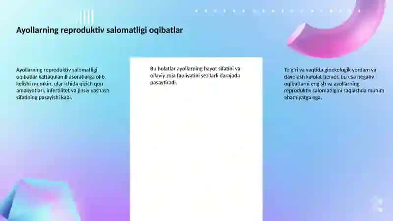 Ayollarning reproduktiv salomatligi Ginekologik kasalliklar 3