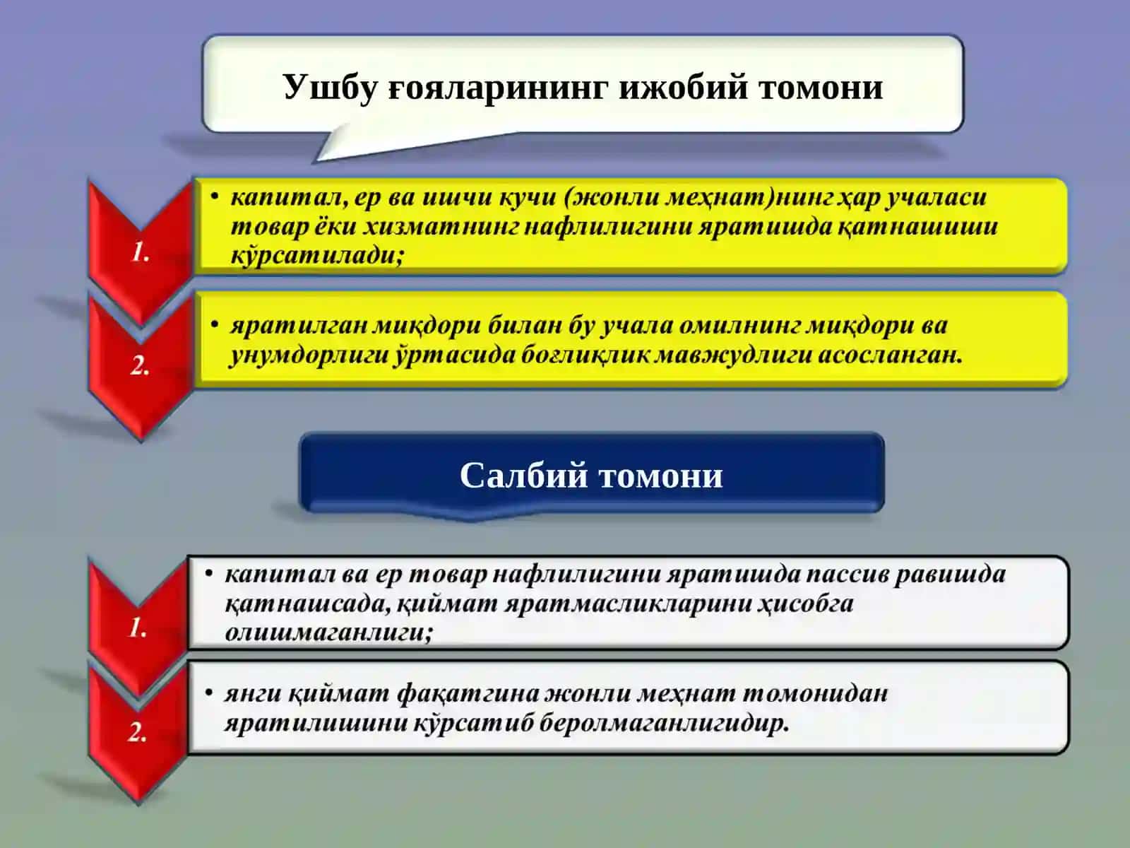 Мамлакатда яратилган маҳсулотнинг тақсимланиш тамойиллари тўғрисидаги назариялар 3