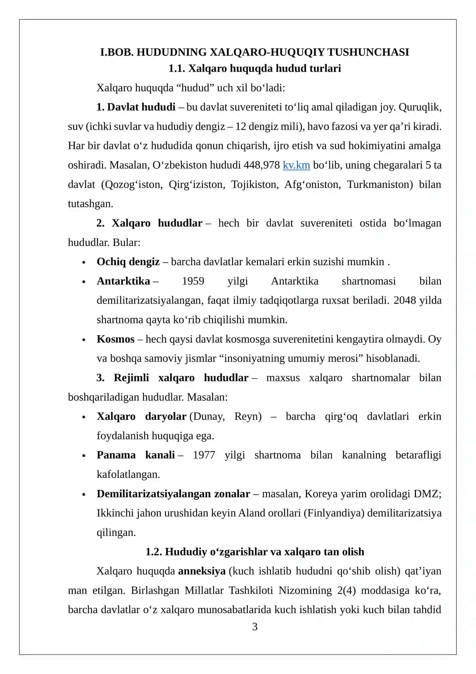 Hududning xalqaro-huquqiy masalalari. Axoli va fuqarolikning xalqaro-huquqiy masalalari 3