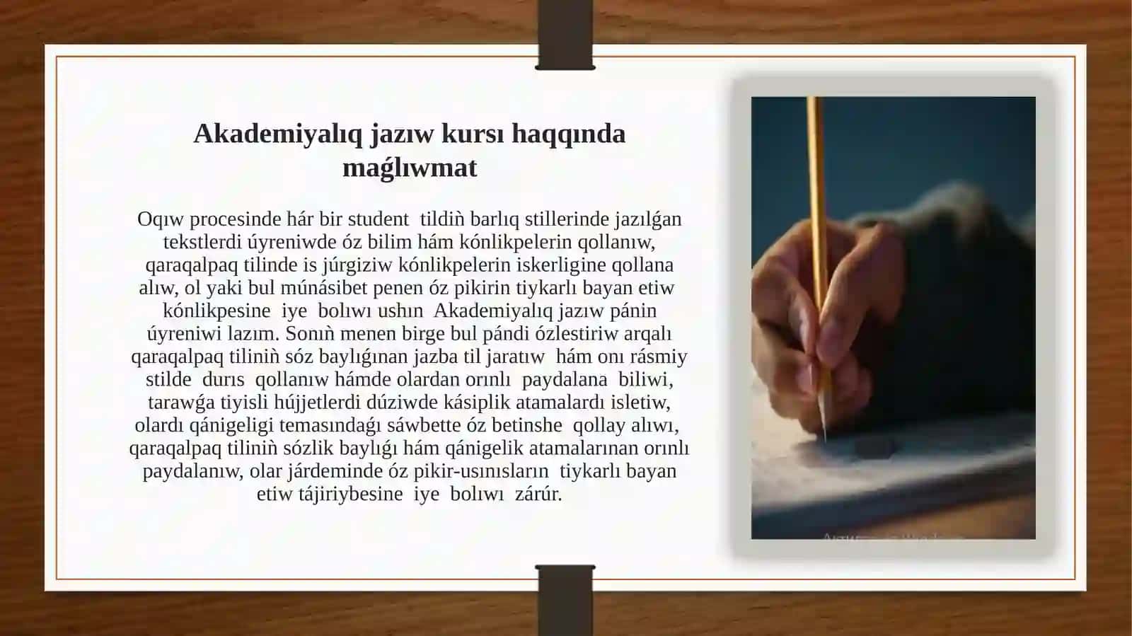 Akademiyalıq jazıw. Jazba hám awızeki stil hám onıǹ  ózgeshelikleri. Ólshem túsinigi 3