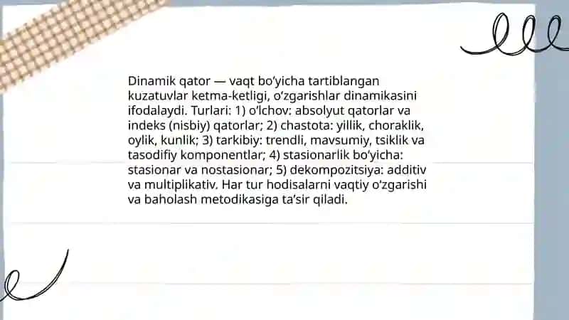 Dinamik qatorlar va ularning o‘rganilayotgan hodisalarga baho berishdagi ahamiyati 3