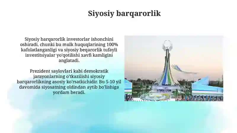 O'zbekistonda horijiy investitsiyalarni jalb qilish shart-sharoitlari 3