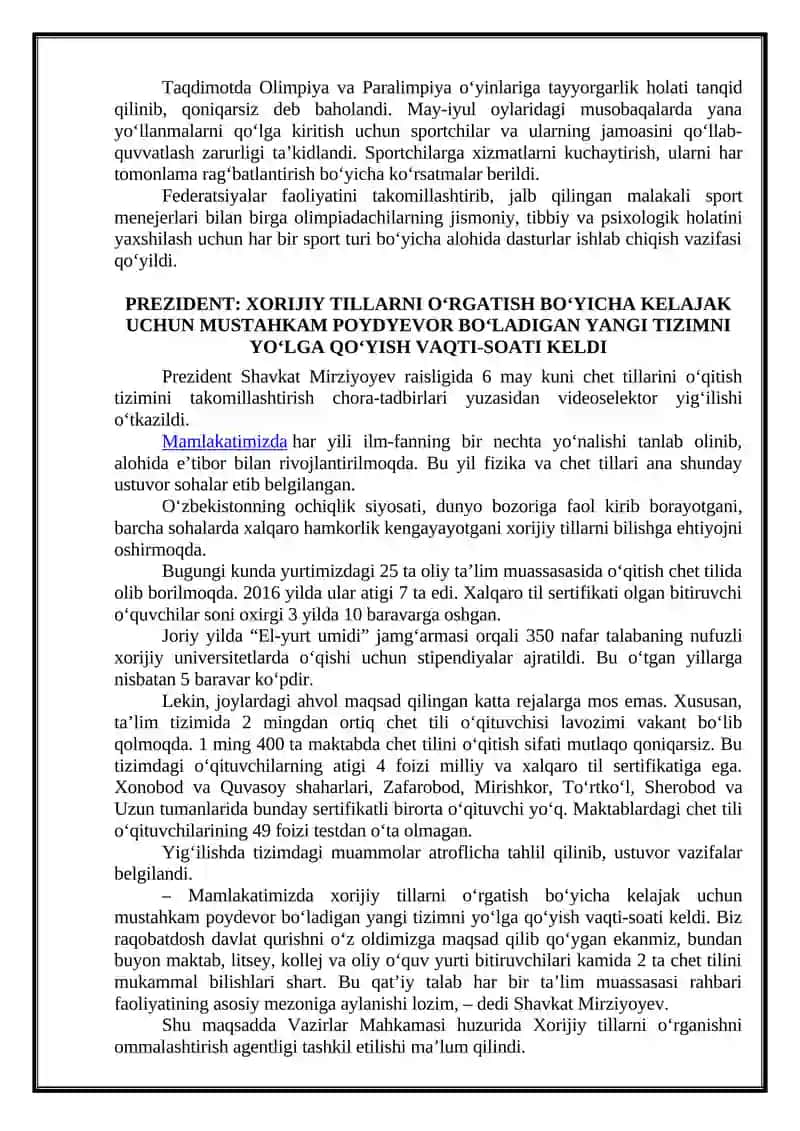 O‘ZBEKISTON RESPUBLIKASIDAGI IQTISODIY, IJTIMOIY-SIYOSIY VOQEALARGA DOIR MA’LUMOTLAR 3