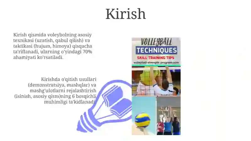 Voleybol o'yini texnikasi va taktikasini o'rgatish metodikasi 3