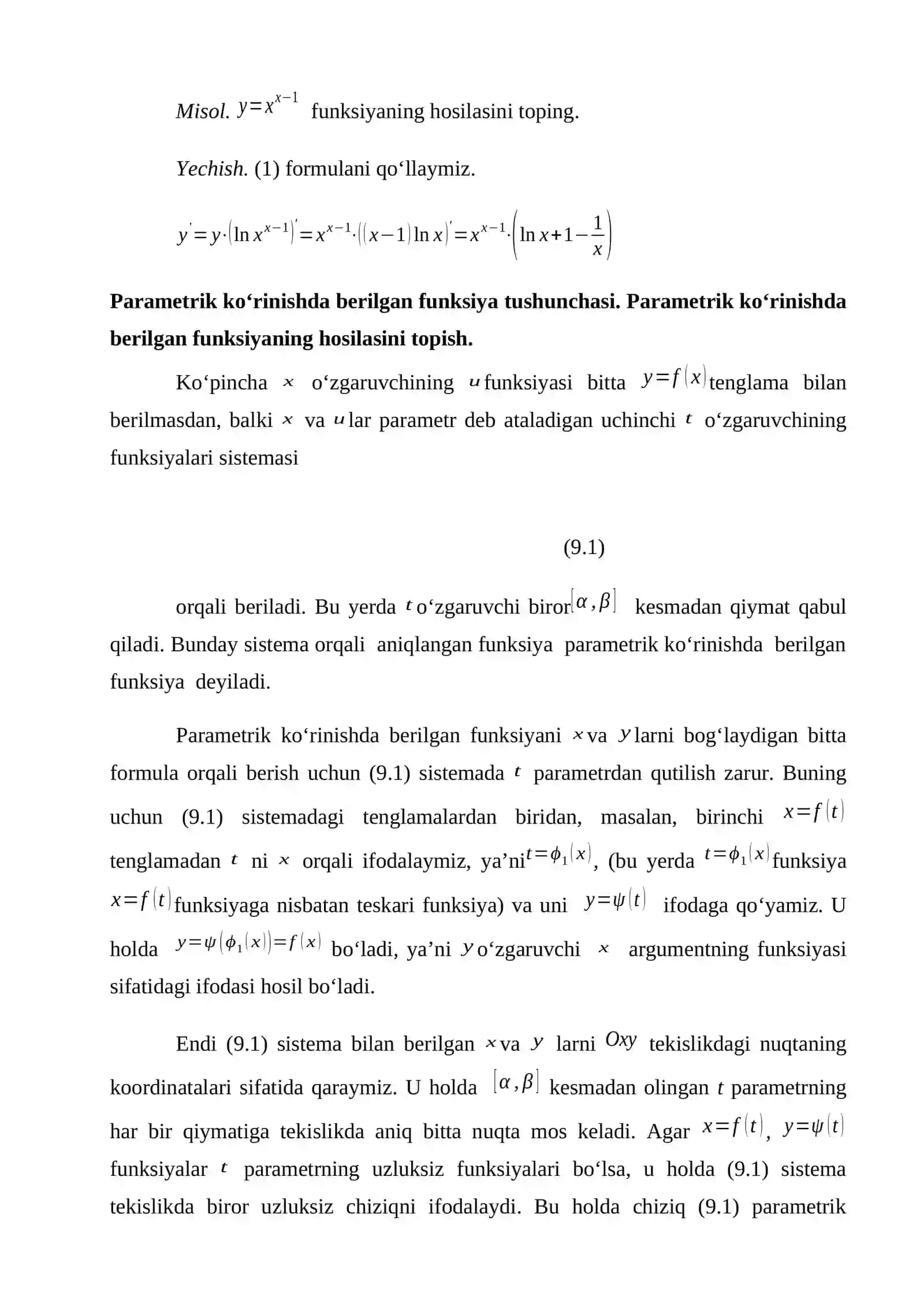 Funksiyaning parametrik va oshkormas ko’rinishda berilishi va uni differensiallash. 3