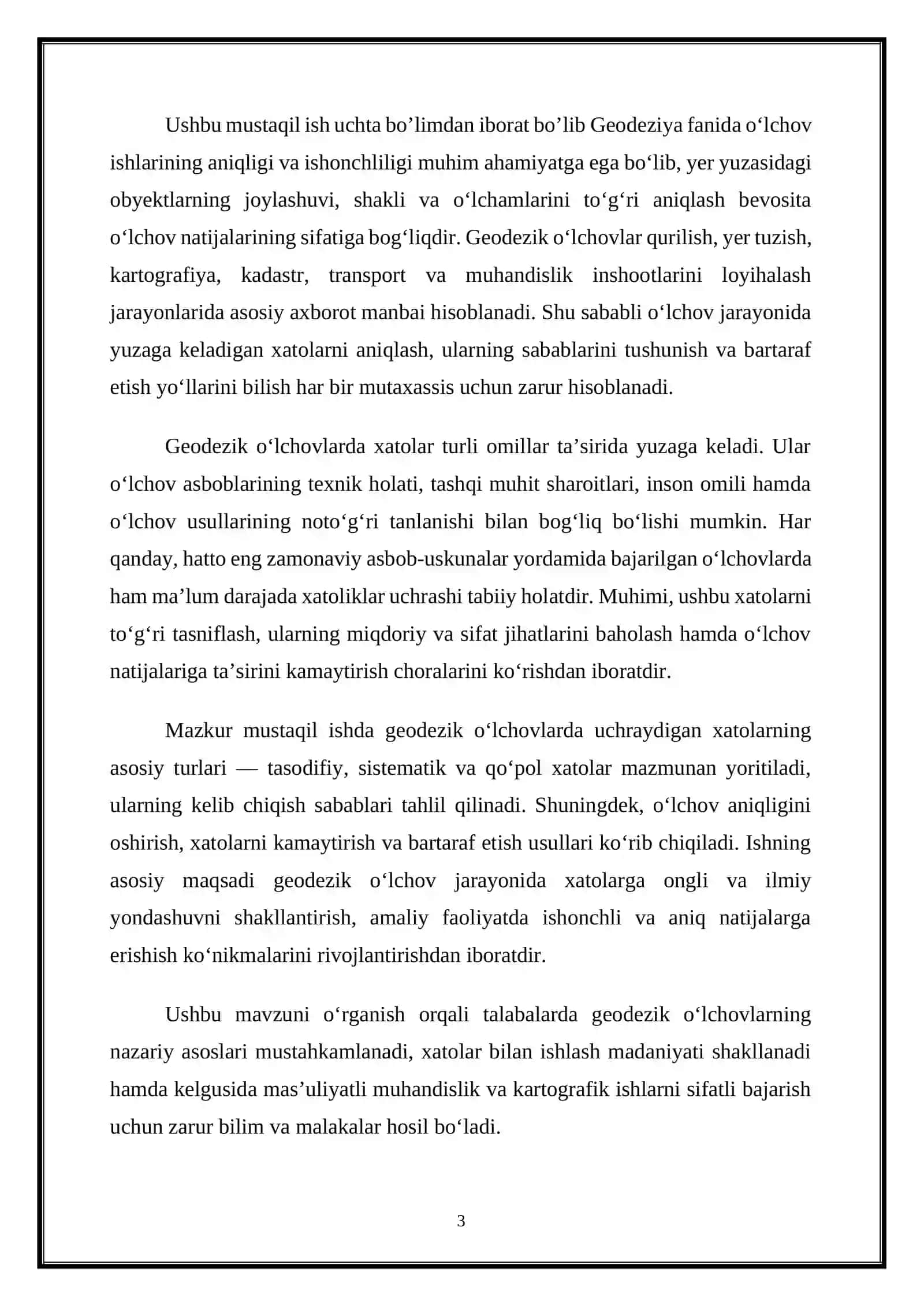 Geodezik o’lchovlarda xatolar turlari va ularni bartaraf etish 3