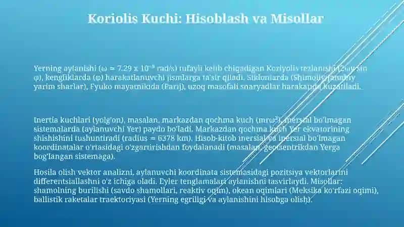 Yolg'on kuchlar va Koriyolis tezlanishi 3