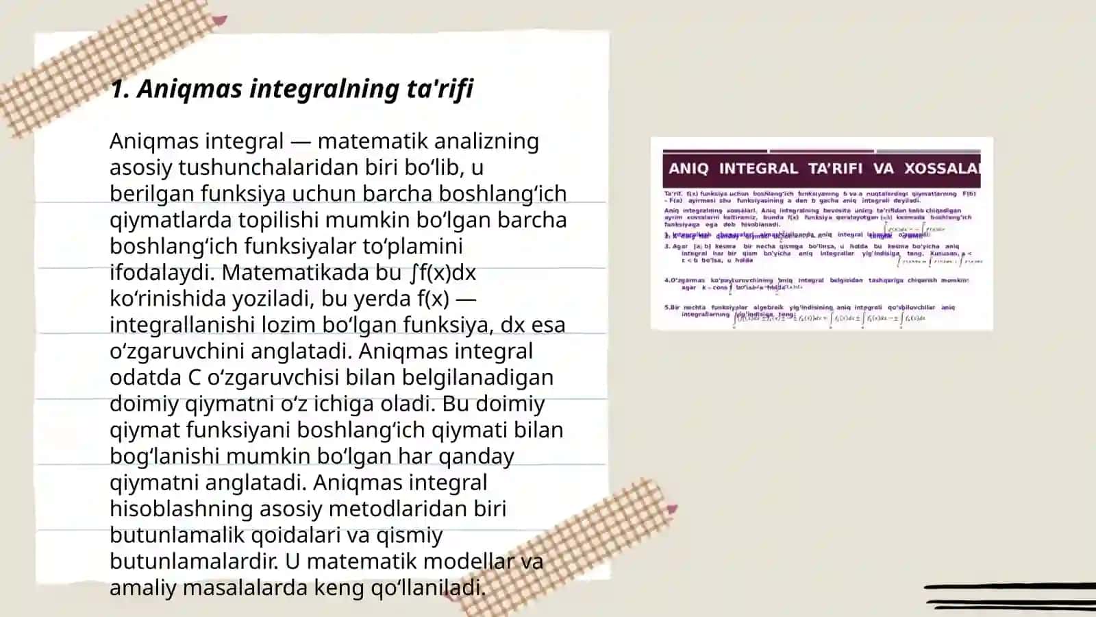 Aniqmas integral va uni topish topishning usullari 3