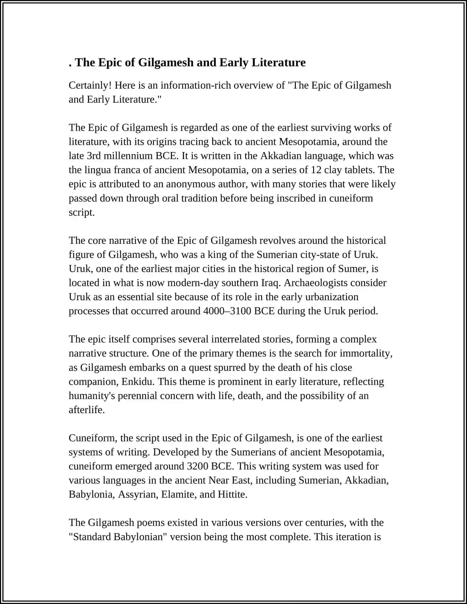 The Epic of Gilgamesh and Early Literature 3