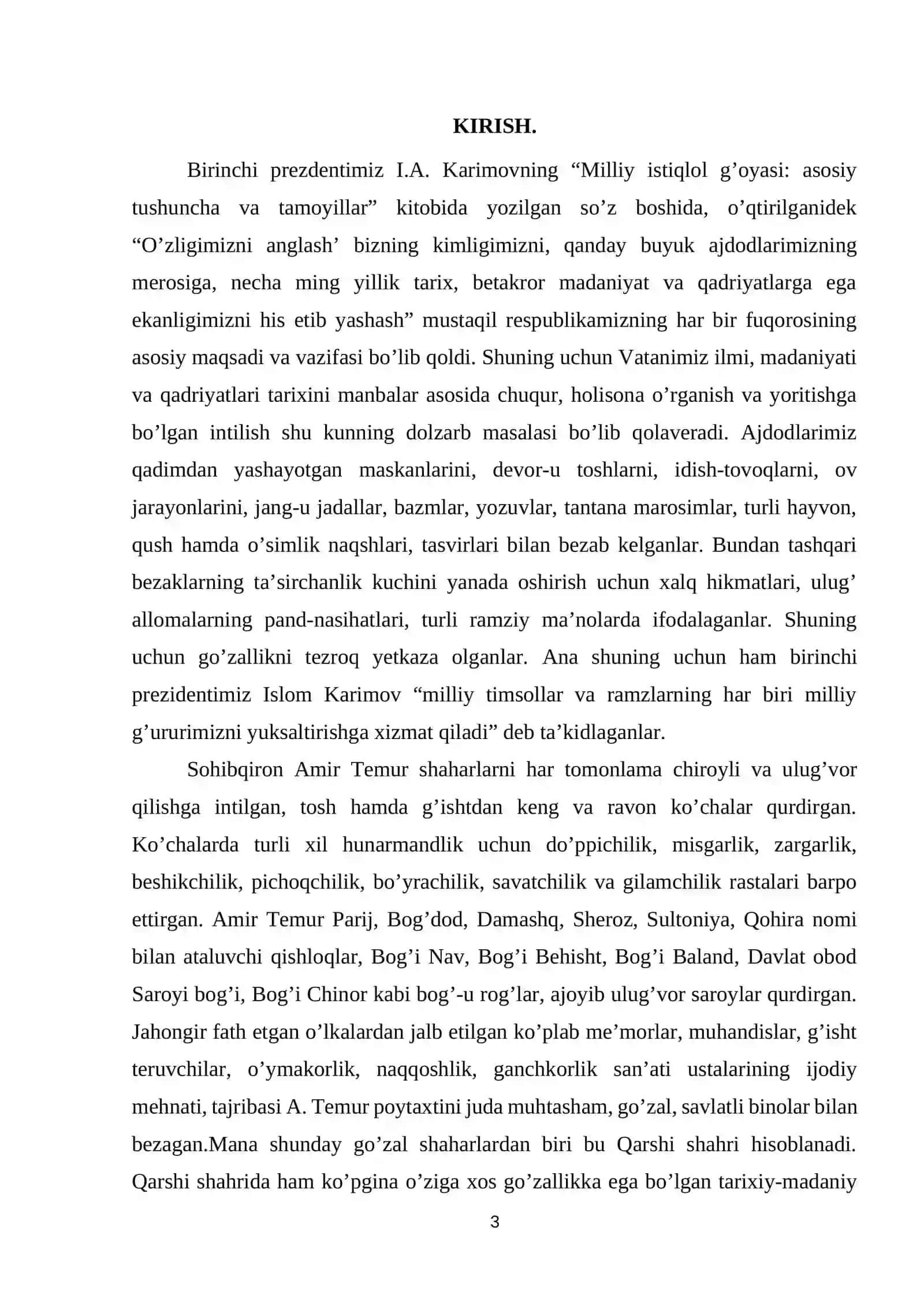 QARSHI SHAHRI MA’NAVIY – TARIXIY ARXITEKTURA Yodgorliklar joylashuvi va ular arxitekturasining o’ziga xos jihatlari 3