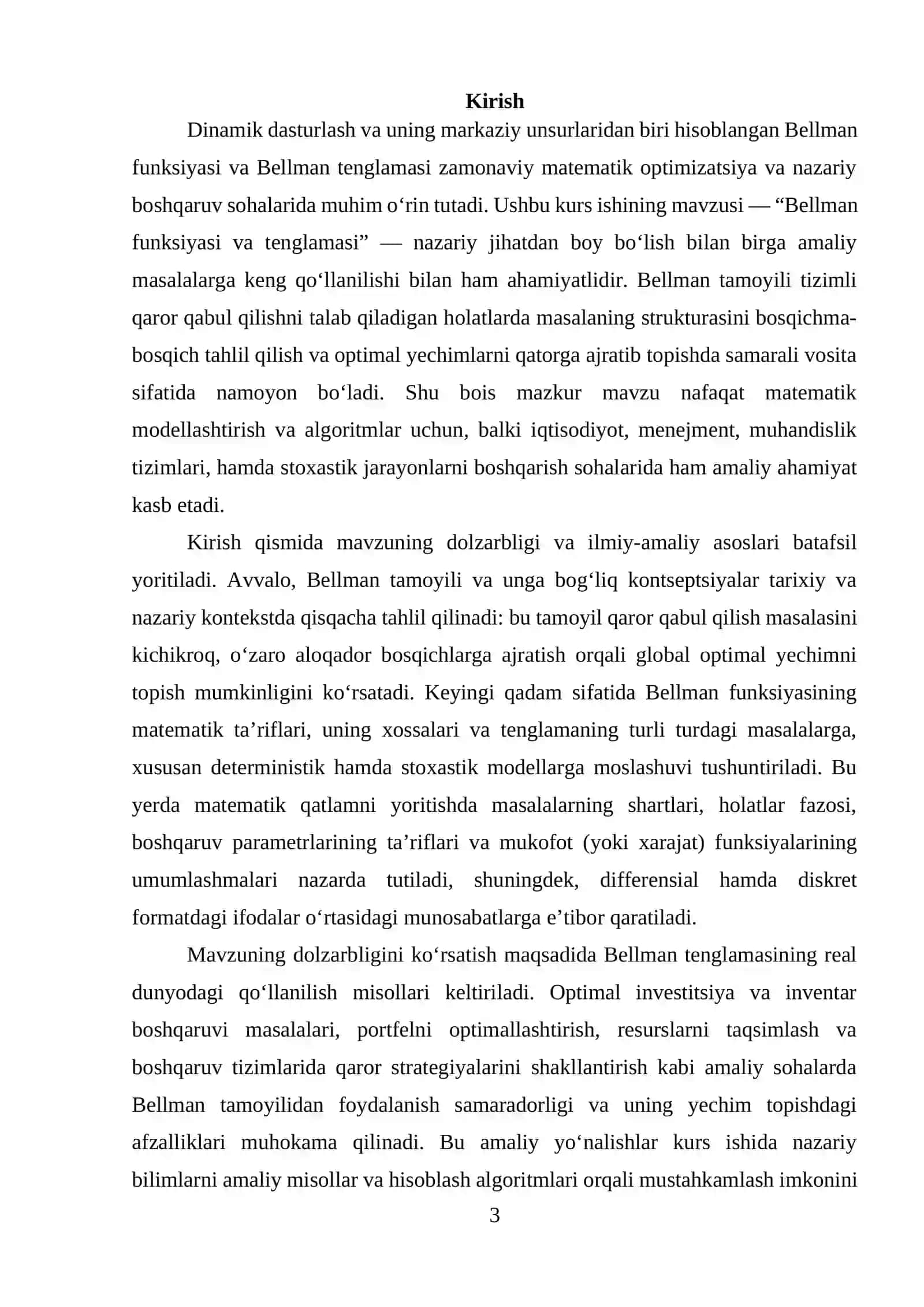 Bellman funksiyasi va tenglamasi 3