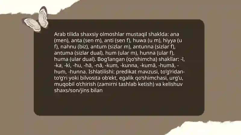 Arab tilida shaxsiy olmoshlar va ularning tahlili 3