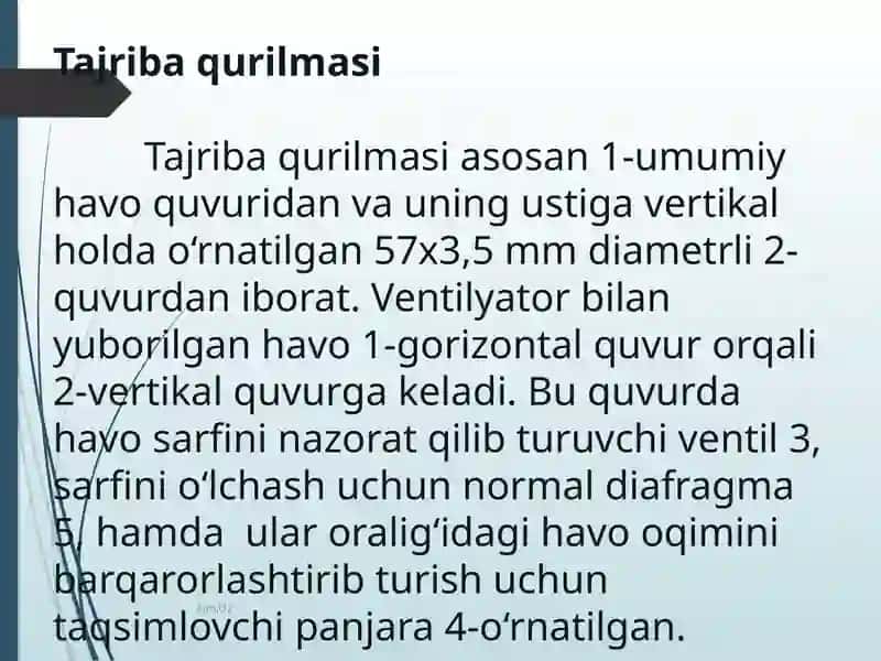 Quvurichidagi diafragmaning sarf koeffitsientini o'qitish 3