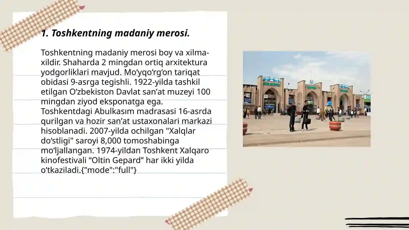 Toshkent-Samarqand-Buxoro-Xiva shaharlariga sayohat tur paketi 3
