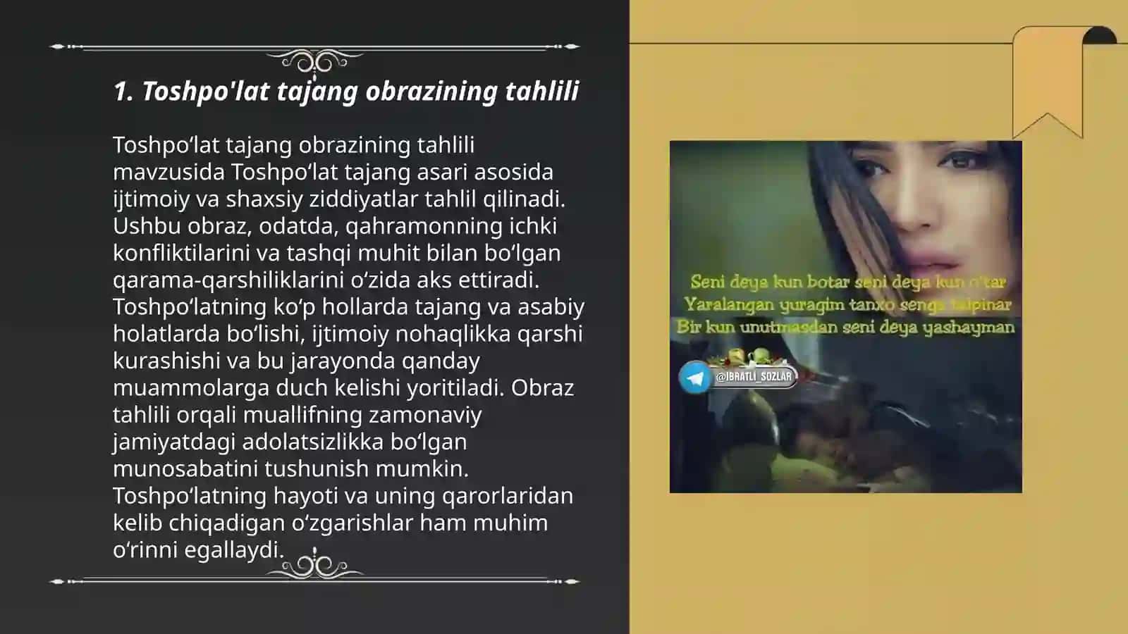 Toshpo'lat Tajang Nima Deydi" Tahlili 3