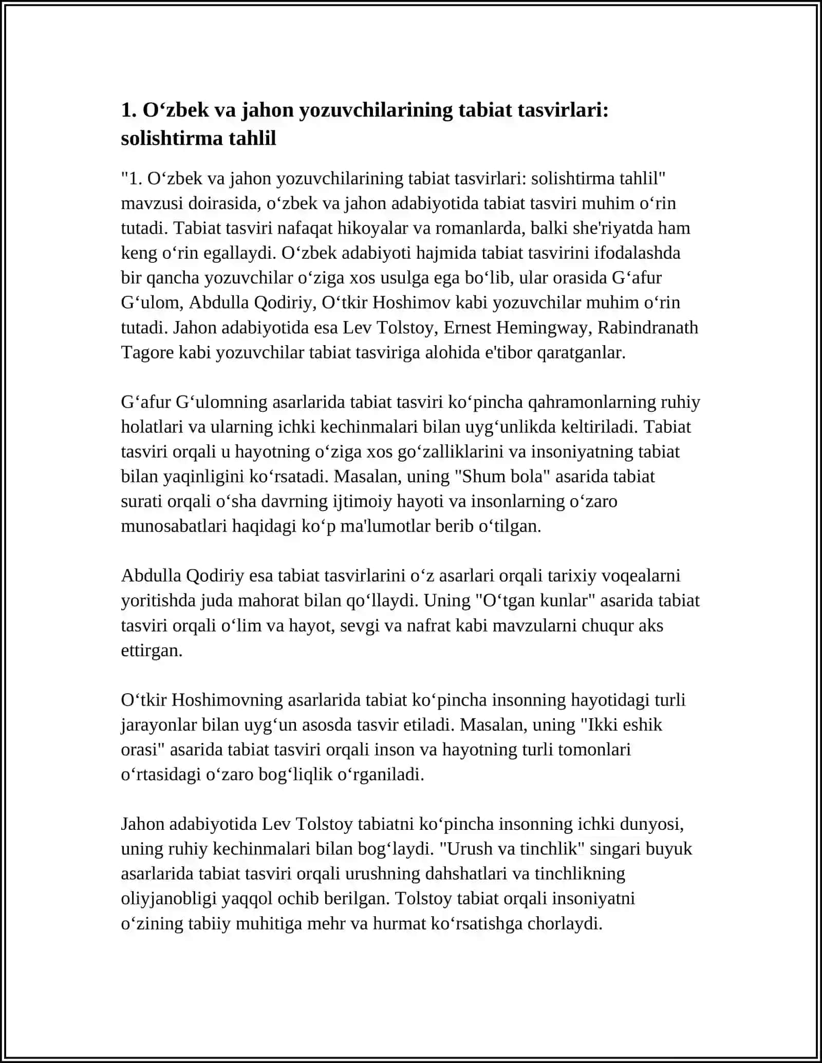 TABIATGA OID OʻZBEK VA JAHON YOZUVCHILARNING HIKOYALARI 3