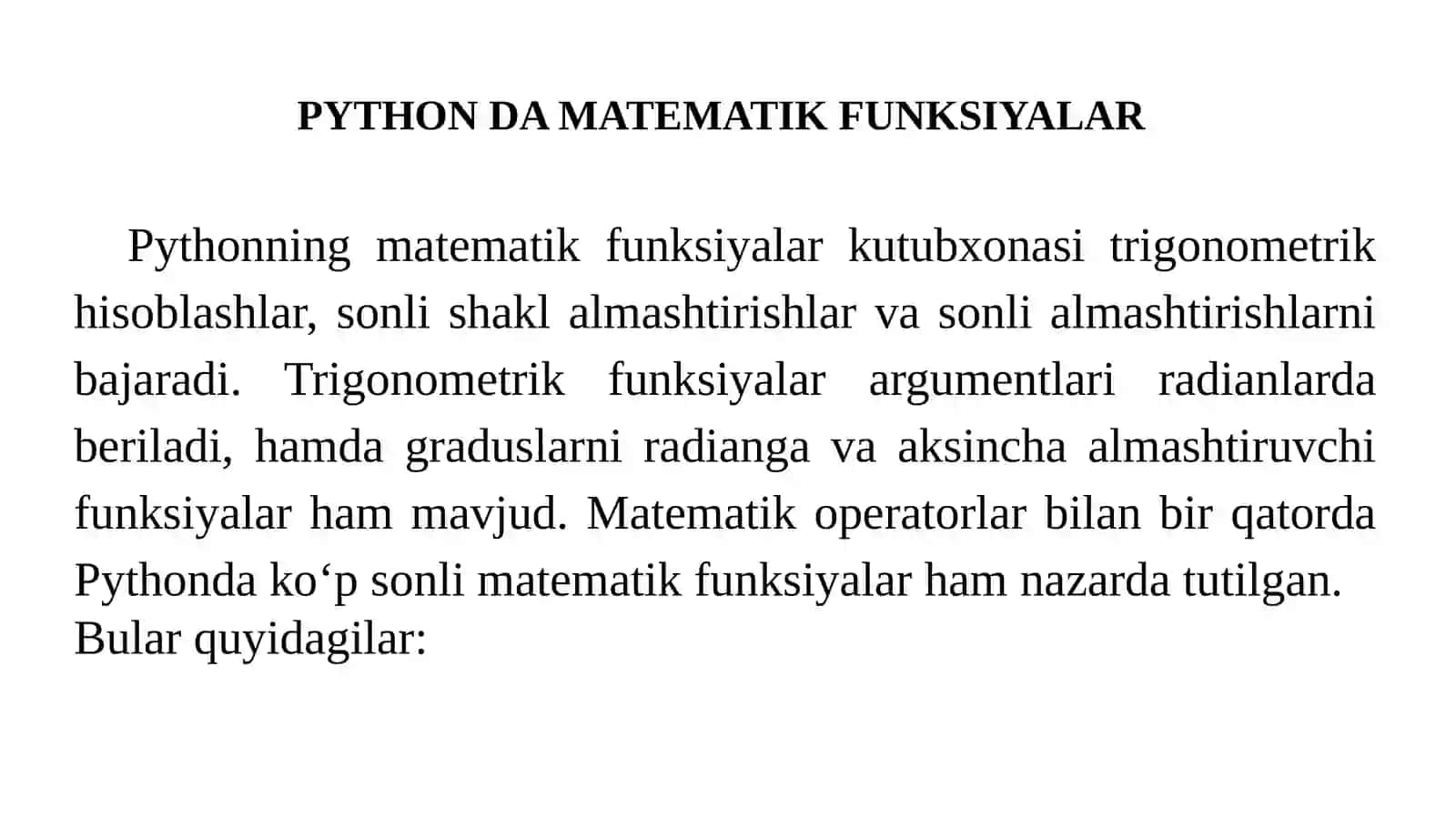 PYTHON DA MATEMATIK FUNKSIYALAR 3