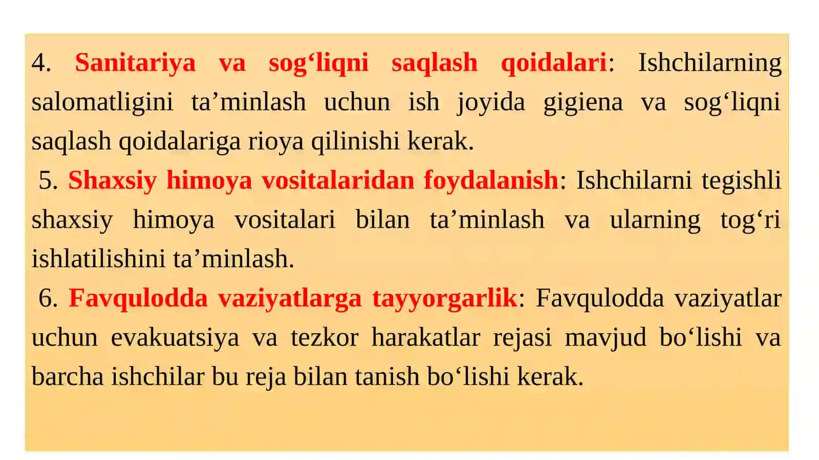 Korxonalarda xavfsizlikni ta’minlash uchun asosiy majburiy ko‘rsatmalar 3