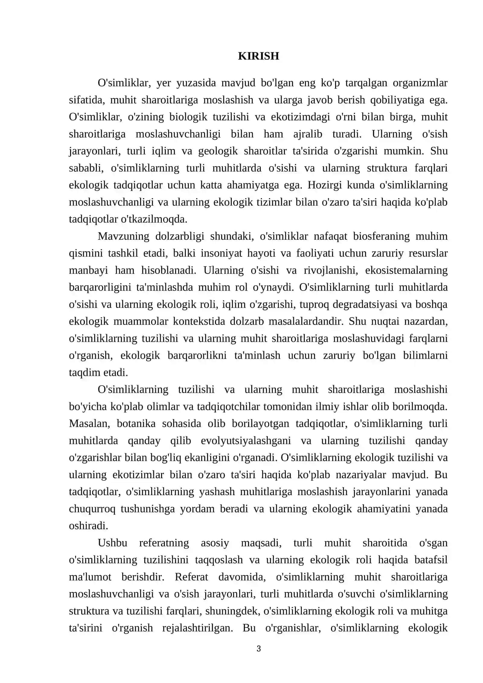 Turli muhit sharoitida o'sgan o'simliklarning tuzulishini taqqoslash REFERATI 3
