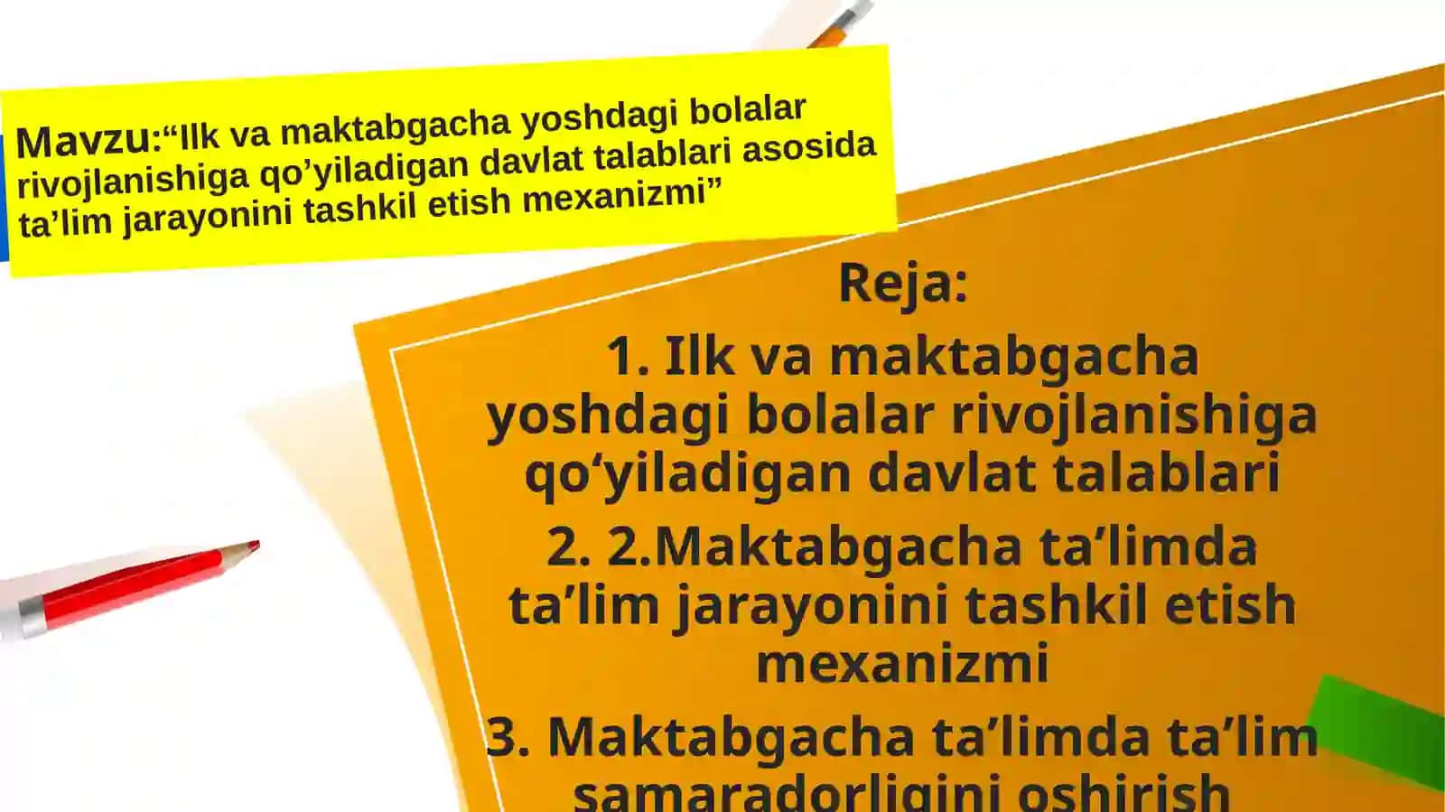 "Ilk va maktabgacha yoshdagi bolalar rivojlanishiga qo’yiladigan davlat talablari asosida ta’lim jarayonini tashkil etish mexanizmi" 3