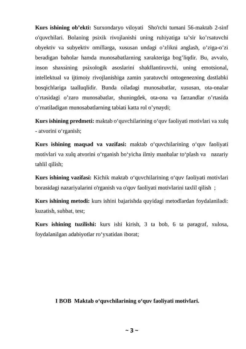 MAKTAB O`QUVCHILARINING O`QUV FAOLIYATI MOTIVLARI VA XULQ -ATVORI 3