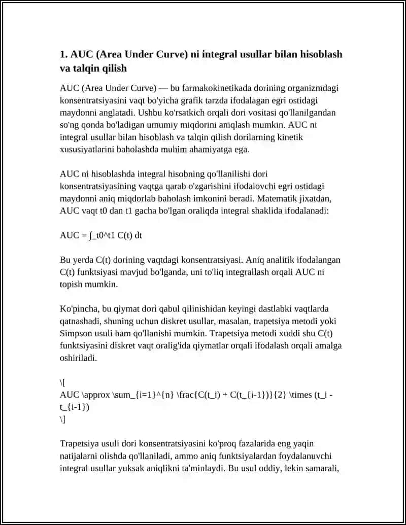 ORGANIZIMDAGI DORI KONSENTRATSIYASINI MODELLASHTIRISHDA INTEGRAL HISOB TATBIQLARI 3