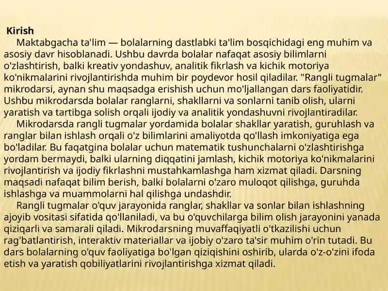 Rangli tugmalar. (tayyorlov guruh) Qurish-yasash va matematika markaz 3