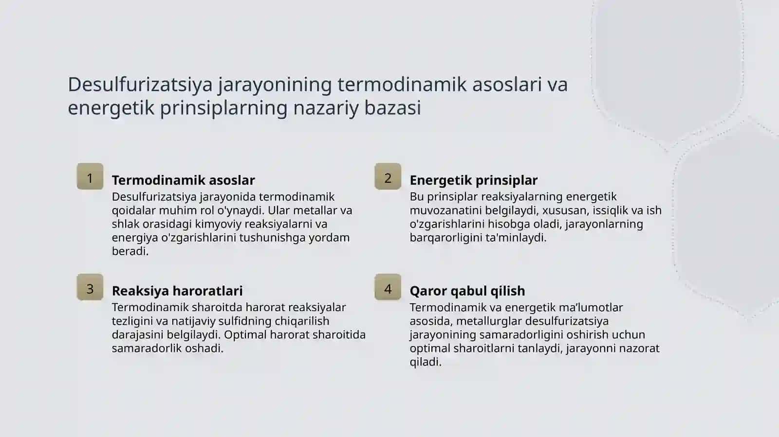 cho'yan va shlak orasidagi desulfurizatsiya reaksiyasining termodinamikasi 3
