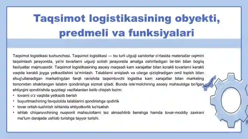 Qishloq xo’jaligida taqsimlash logistikasi. 3