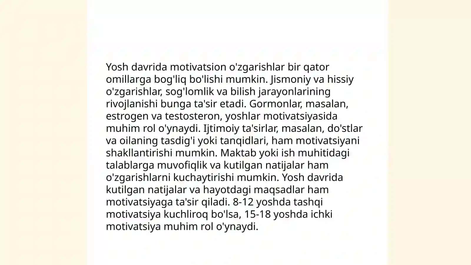 Yosh davrida motivatsion sohadagi o'zgarishlar 3
