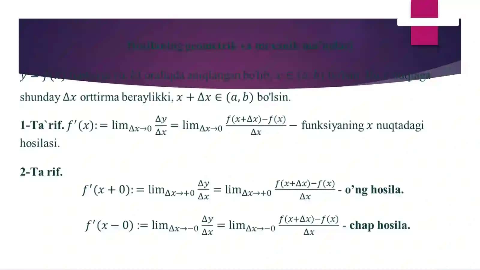 Hosila Tushunchasi va Differensial Hisob 3