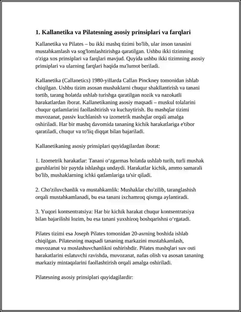 KALLANETIKA, PILATES KABI ZAMANOVIY SOG'LOMLASHTIRISH TURLARI BO'YICHA MASHQLAR 3