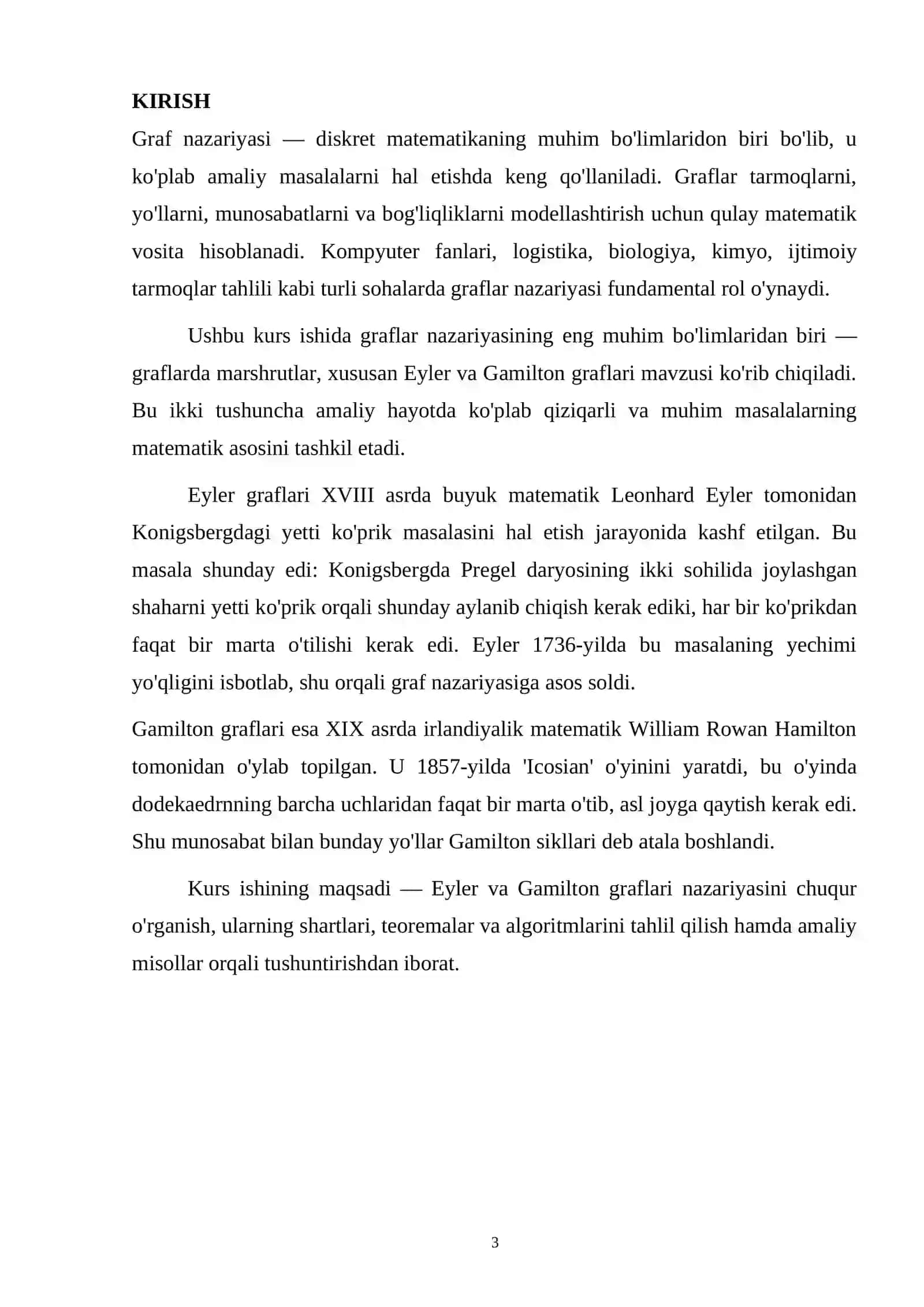 Graflarda marshrutlar. Eyler va Gamilton graflari. 3