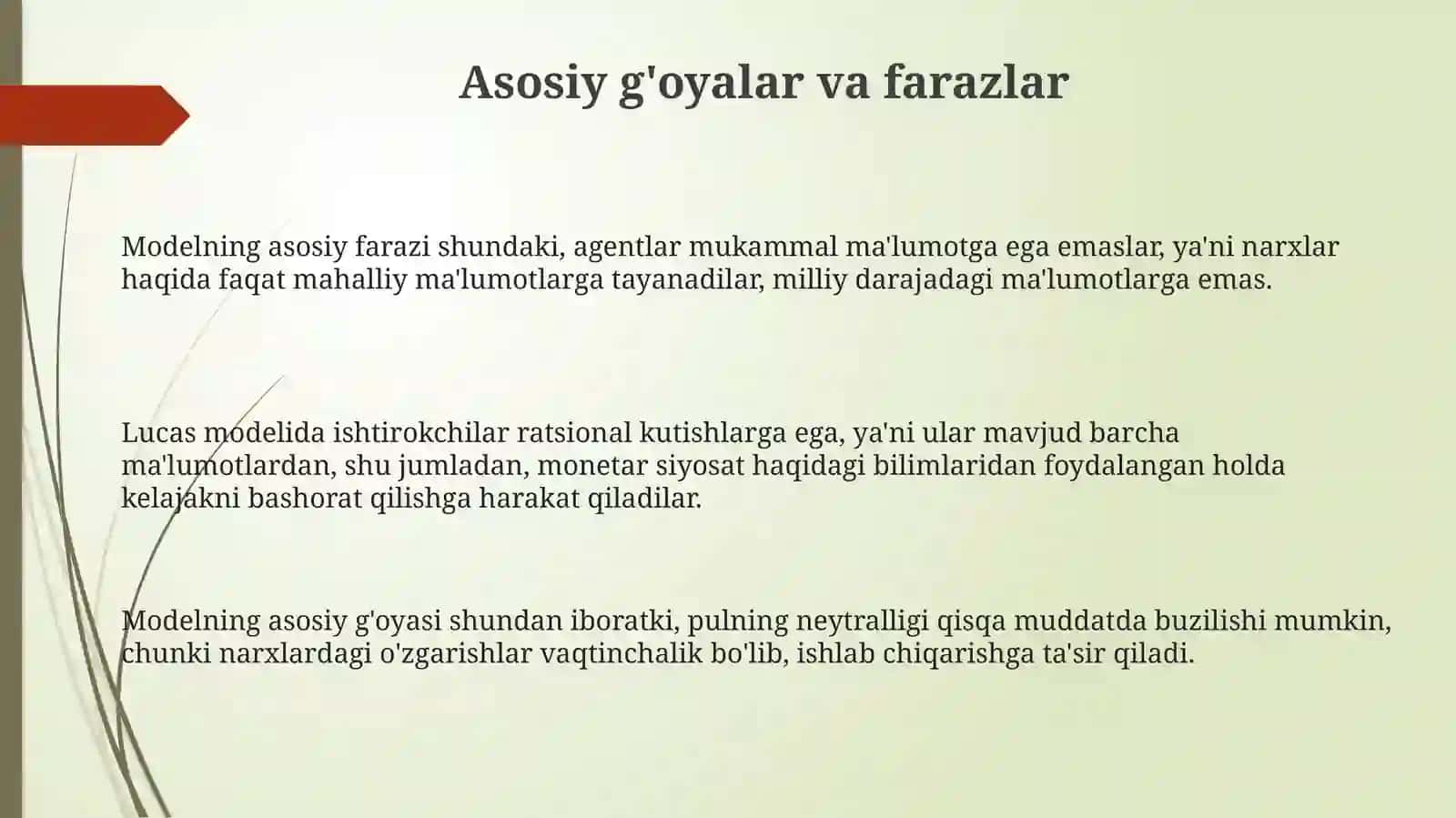 Robert lucasning “nomukammal axborot” modeli 3