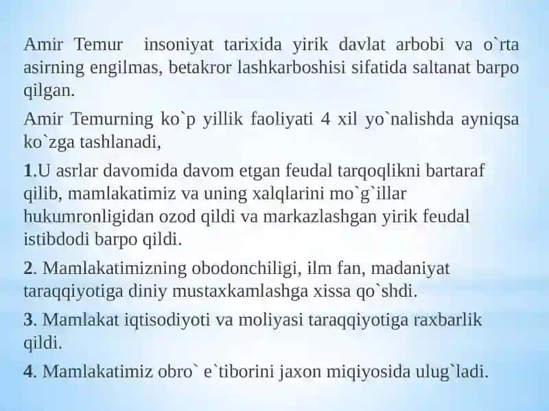 AmirTemur va Temuriylar Davridagi O`zbek Davlatchiligining Moliyasi 3