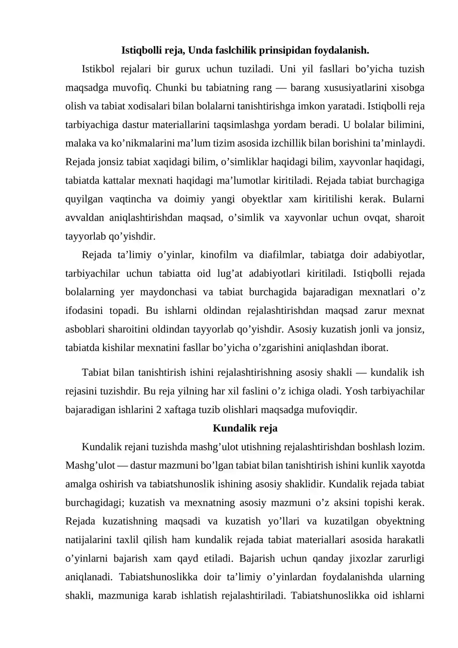 Maktabgacha tarbiya muassasalarida tabiat bilan tanishtirish ishlarini rejalashtirish 3