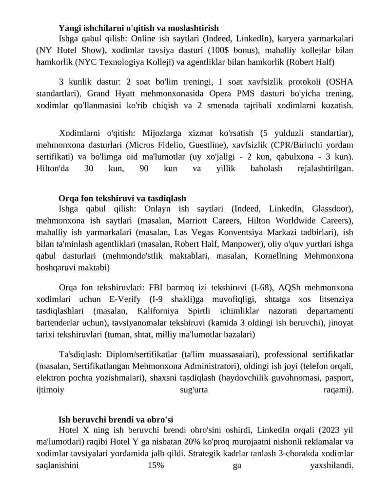 Mehmonxona xo’jaligida xodimlarni tanlash va yollash usullari 3