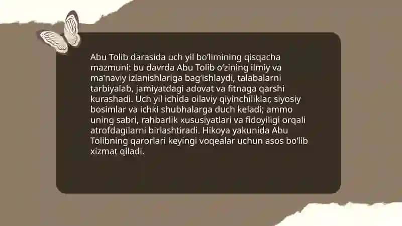 Saodat asri qissalari: Abu tolib darasida uch yil va Mahzunlik yillarida boʻlimi bayoni 3